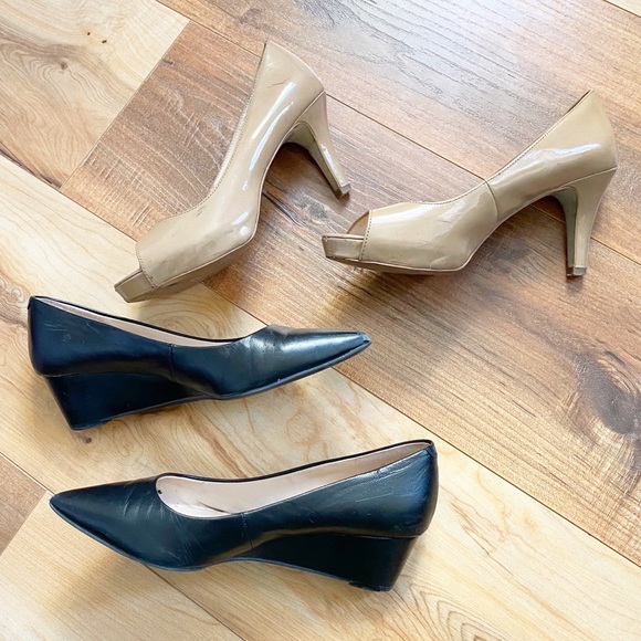 Lot Franco Sarto patent nude & black leather heels - Picture 4 of 10